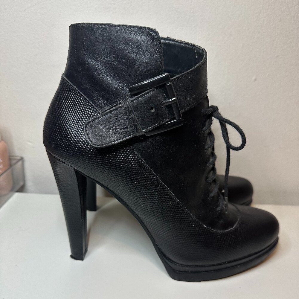 French Connection Sasha High Heel Ankle Booties Black Leather Size 8